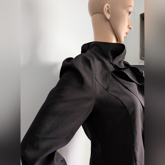 Gracia Black Ruffle Long-sleeve Blouse, Size M- Excellent Condition! Gold Detail - Picture 9 of 13
